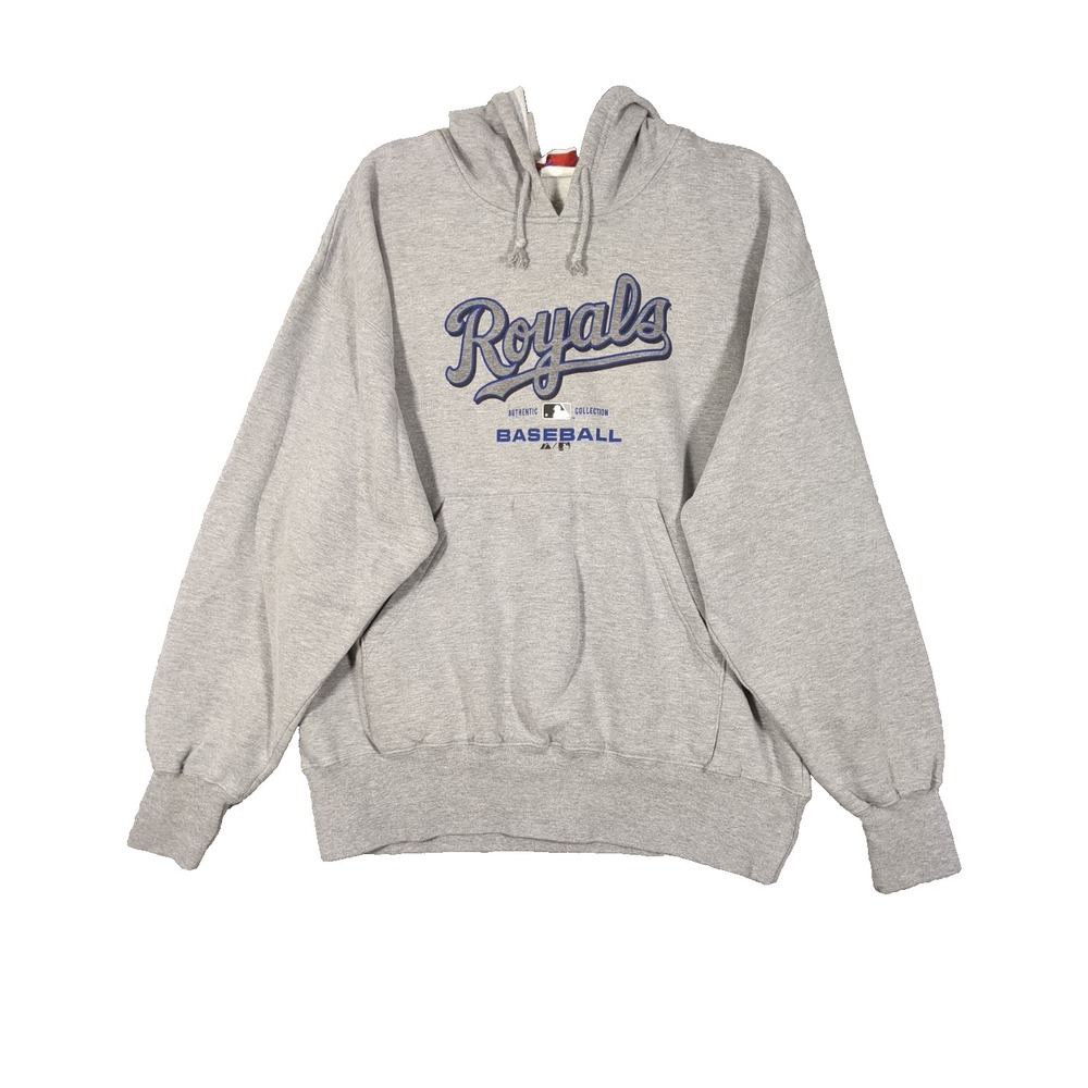 Majestic Kansas City Royals Hoodie Mens Large Heather Gray Cotton MLB Baseball